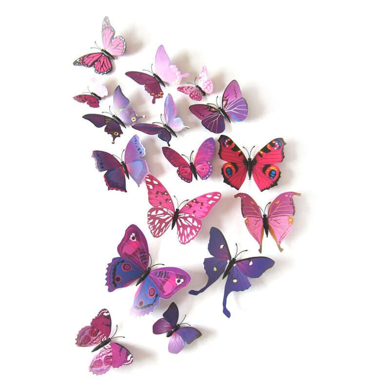 RHAFAYRE36 Piezas 3D Mariposa Pegatinas de Pared Mariposas de Pared Accesorios de Habitación para Niñas, Púrpura