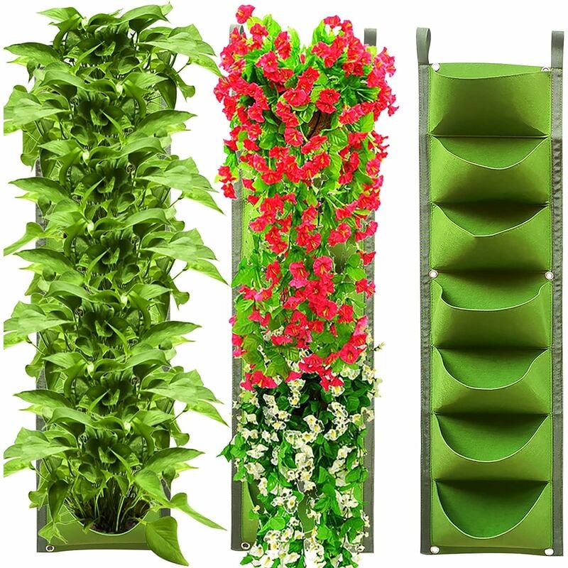 RHAFAYRE 2 Piezas Bolsas para Plantas, Bolsas para Macetas Colgantes 7 Bolsas para Colgar Macetas Bolsas para Plantar Verticales Bolsas para Plantar en Pared Macetas Verticales para Plantas Jardinería (Verde)