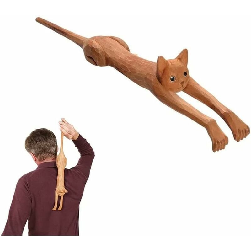 RHAFAYRE Rascador de espalda en forma de gato, rascador de espalda de gato de tilo divertido de 16 pulgadas, rascador de espalda en forma de gato, masajeador de espalda manual de automasaje, rascador