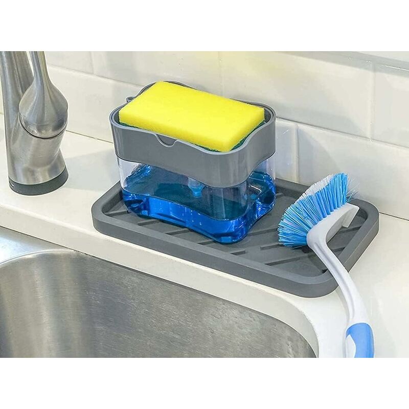 Dispensador de jabón para lavar platos con soporte de esponja para cocina
