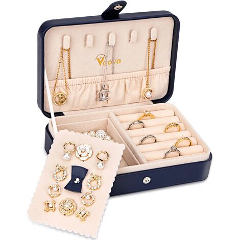 RHAFAYRE Joyero para mujer, Caja de almacenamiento de joyas de cuero,  organizador de 2 capas, joyas