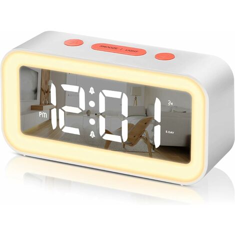 Reloj despertador digital, reloj inteligente automático, pantalla LED HD,  reloj electrónico con función de repetición, carga USB (color blanco)
