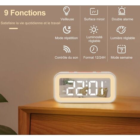 MINKUROW Reloj Despertador Digital, Reloj Despertador De Espejo Led Digital  Reloj De Escritorio Recargable Por Usb