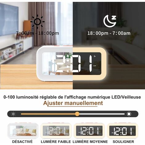  Reloj despertador digital inteligente con botón de repetición  de fecha y temperatura en la parte superior, funciona con pilas, reloj de  escritorio rectangular con luz nocturna para dormitorio, niños, niñas y