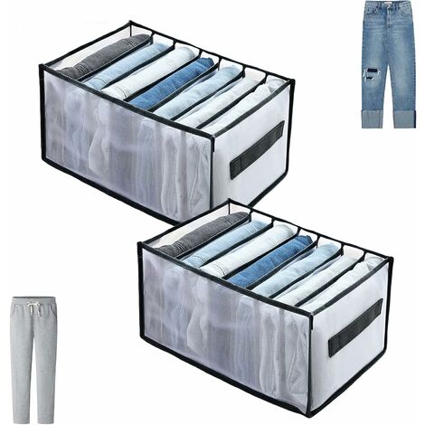 RHAFAYRE Caja de almacenamiento de 2 piezas para pantalones vaqueros,  camisas, ropa, organizador de cajones de