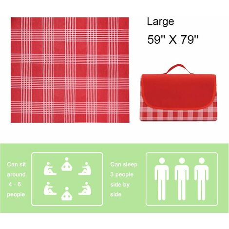 Manta de Picnic Impermeable 150 x 180 Cuadros Rojos