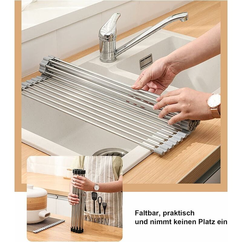 Over The Sink Stainless Steel Roll Up Foldable Dish Drying Rack, Versatile  Roll Up Sink Drying Rack & Trivet, Extra Large Roll Up Dish Drying Rack,  Portable Dish Rack, Dish Drainer, Or