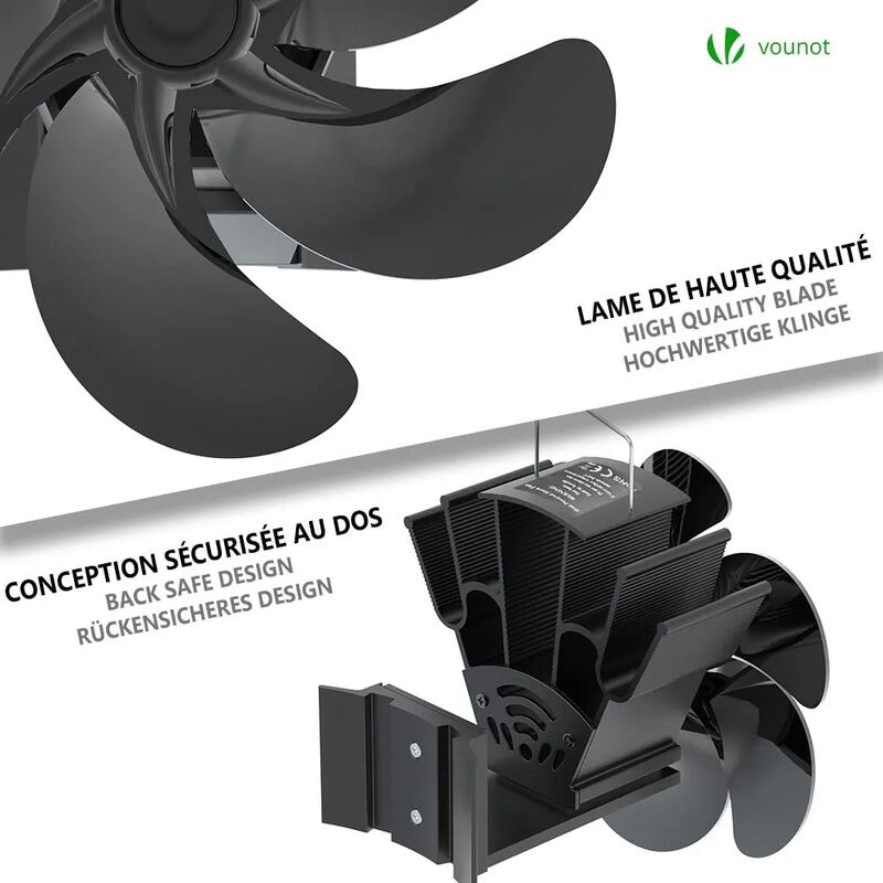 RHAFAYRE Wood Stove Fan 6 Blades with Thermometer Fireplace Blower Powered  Heater Attached to Chimney Pipe for Fire Pit, Pellet Stove, Wood Burning  Fireplace