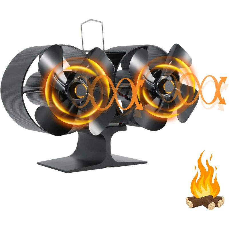 RHAFAYRE Dual Head Stove Fan, 8 Blade Fireplace Fans, Eco Friendly  Automatic Heat Powered Stove Fan for Wood/Log Burner/Fireplace