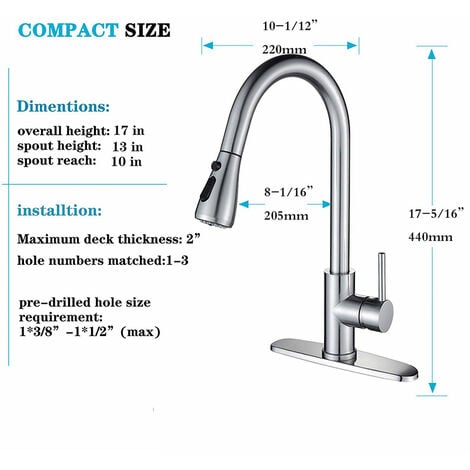 RHAFAYRE Heable Kitchen Sink Mixer Tap with Pull Down Sprayer Chrome ...