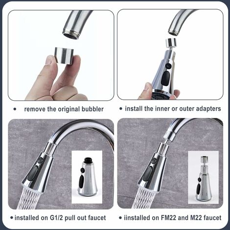 RHAFAYRE 3 Mode Kitchen Tap Spray Head,Tap Aerator 360 Faucet Spray ...