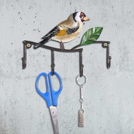 RHAFAYREMetal Hook Hand Painted Bird Key Ring Hooks Hanger with 4