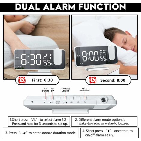 Dr. Prepare Projection Alarm Clock, Digital Clock Projector with  Indoor/Outdoor Thermometer Hygrometer, Dual Alarm Clocks for Bedroom with  Weather Forecast 