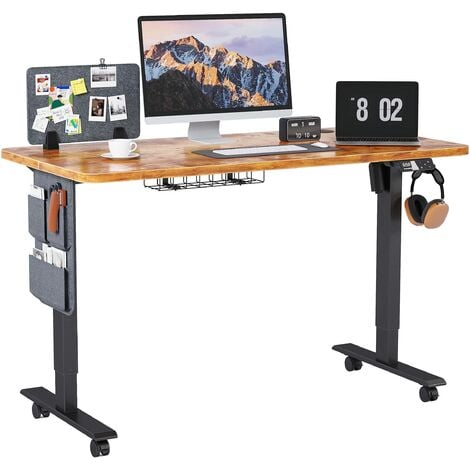 Bureau Table PC Support Bois Métal avec Organisateur Design Industriel  Marron