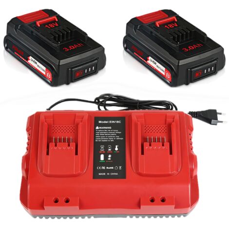 2 Stück 3,0 Ah Ersatzakkus und Ladegerät von Einhell für X-Change 18 V Akku 3,0 Ah mit intelligenter Kontrollleuchte und 6 Sicherheitssystemen, kompatibel mit allen 18 V und Power X-Change