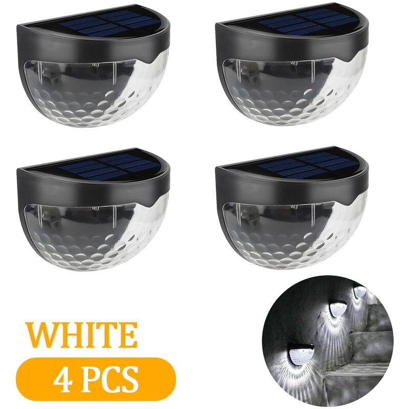 4 Uds. De luces LED solares para exteriores, iluminación para decoración de jardín, luz de cubierta, escalera de pared, lámpara de valla impermeable, luz de paso, luz de paisaje,blanco