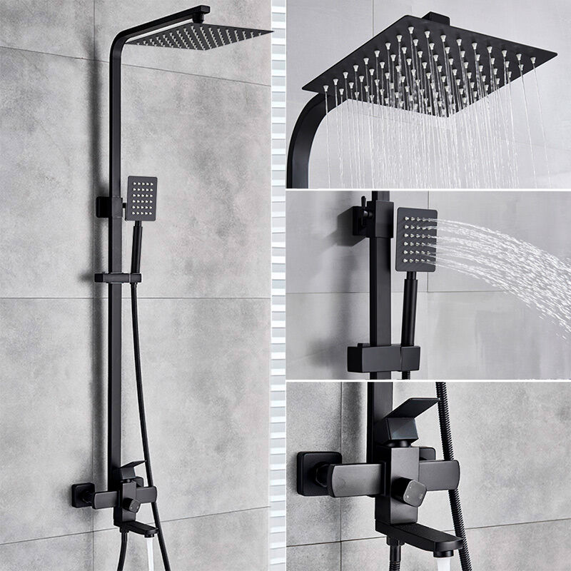 Columna de ducha cabezal de ducha de lluvia sistema de ducha soporte de pared, ducha fija, ducha de mano, mezclador de baño,Negro Mate B