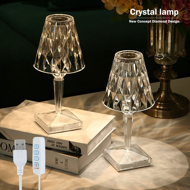 Luz de noche Lámpara de mesa de cristal Lámpara de escritorio Led Decoración para el hogar Luces de noche Iluminación interior Lámparas de dormitorio Decoración,tipo recargable