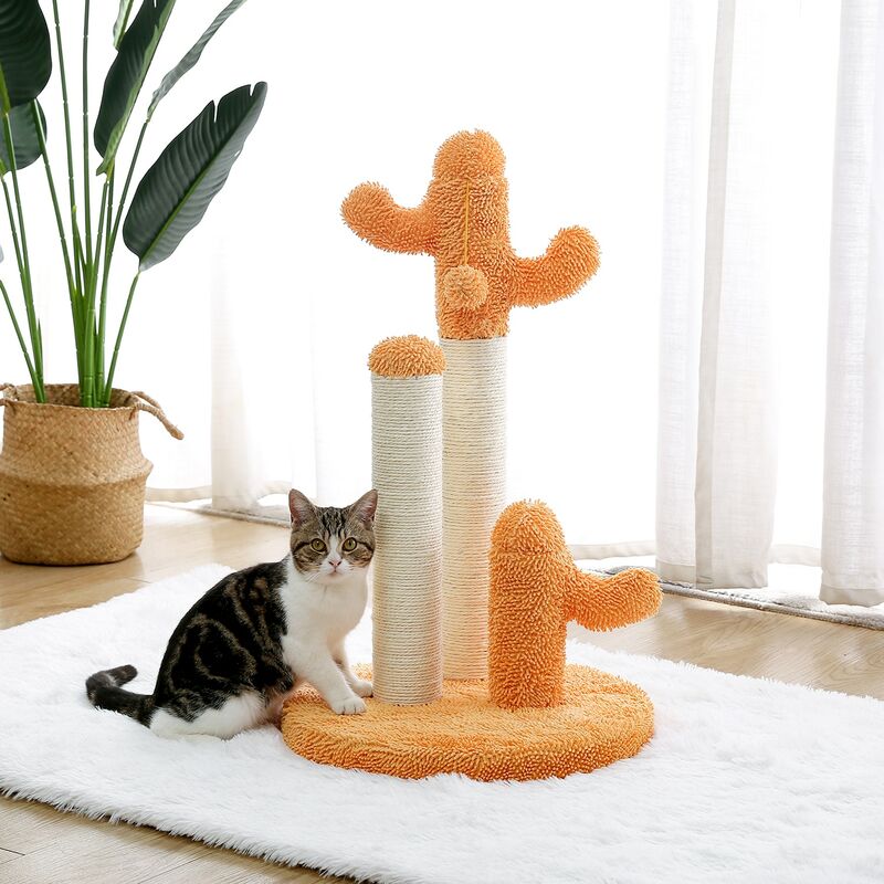 Bonito juguete rascador de cactus para mascotas con poste de rascado para gatos, gatitos, setas trepadoras, condominio para proteger los muebles, AMT0066OG