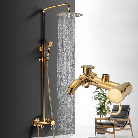 Columna de ducha dorada, conjunto de ducha con mezclador de ducha y ducha  de mano, colone ducha ajustable en altura, grifo de ducha
