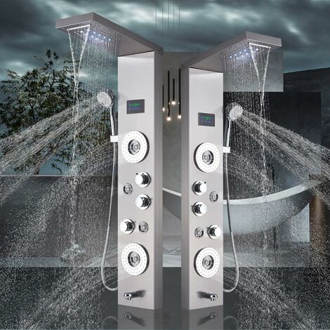 Columna de ducha de hidromasaje negro LED panel de ducha Set de 304acero  sistema