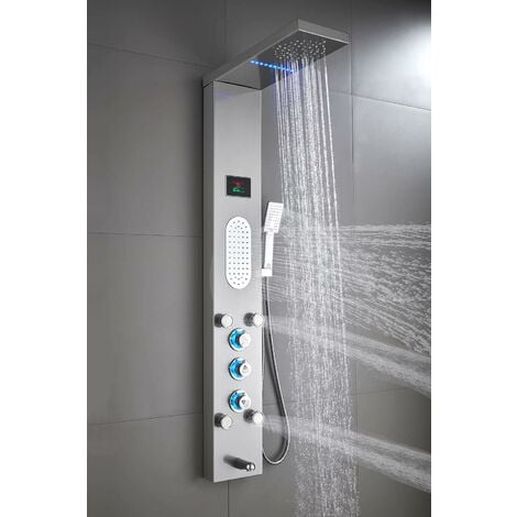 MENATT Sistema de torre de panel de ducha, columna de ducha 5 en 1 de acero  inoxidable SUS304 con 4 chorros de masaje corporal, ducha de lluvia y