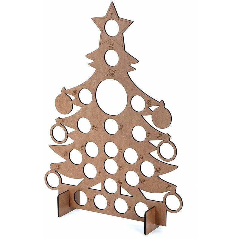 Calendario de Adviento de árbol de Navidad de madera para decoración de 24 soportes de chocolate redondos 40x30cm