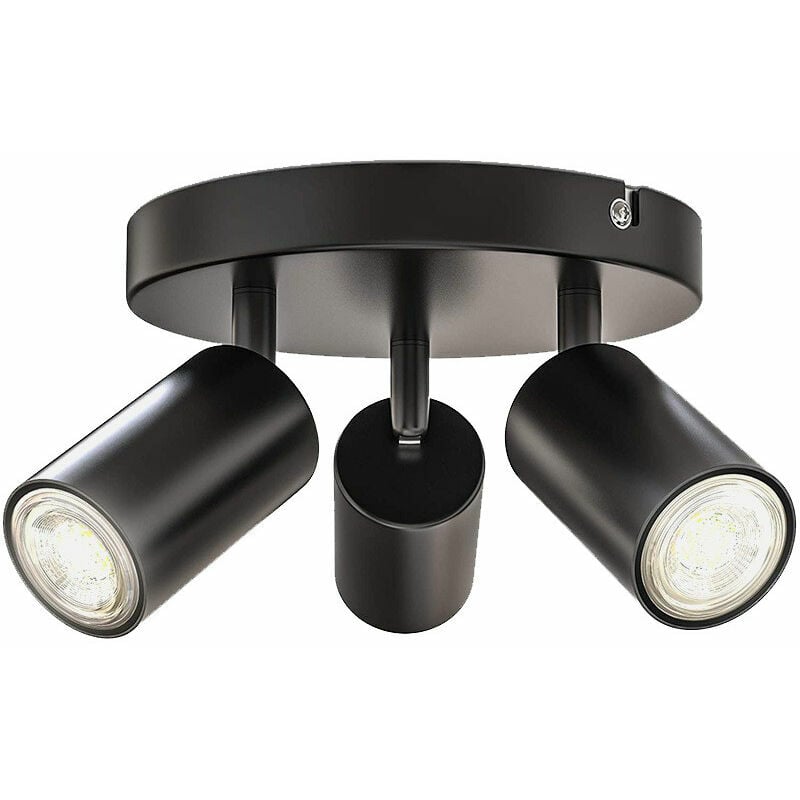 Luz de techo redonda, luz de techo de 3 puntos Foco de techo de cocina Foco de techo LED ajustable Lámpara de techo Lámpara de pared Foco negro para cocina Sala de estar Dormitorio