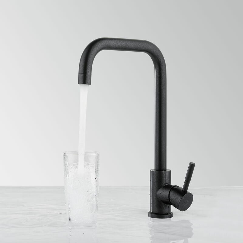 Grifo de cocina de perla negra, grifo mezclador para fregadero, grifo de cocina flexible giratorio de 360 ° en acero inoxidable 304, cocina pintada resistente a la corrosión