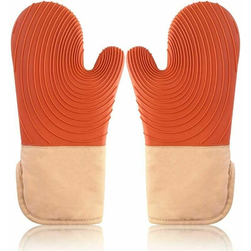 Manopla de Horno Resistente al Calor, Manopla de Horno de Silicona Manopla de Horno de Algodón Antideslizante Manopla de Horno de Aislamiento Térmico para Cocina Pizza Barbacoa Potholder Horno Guantes 19*33cm Naranja