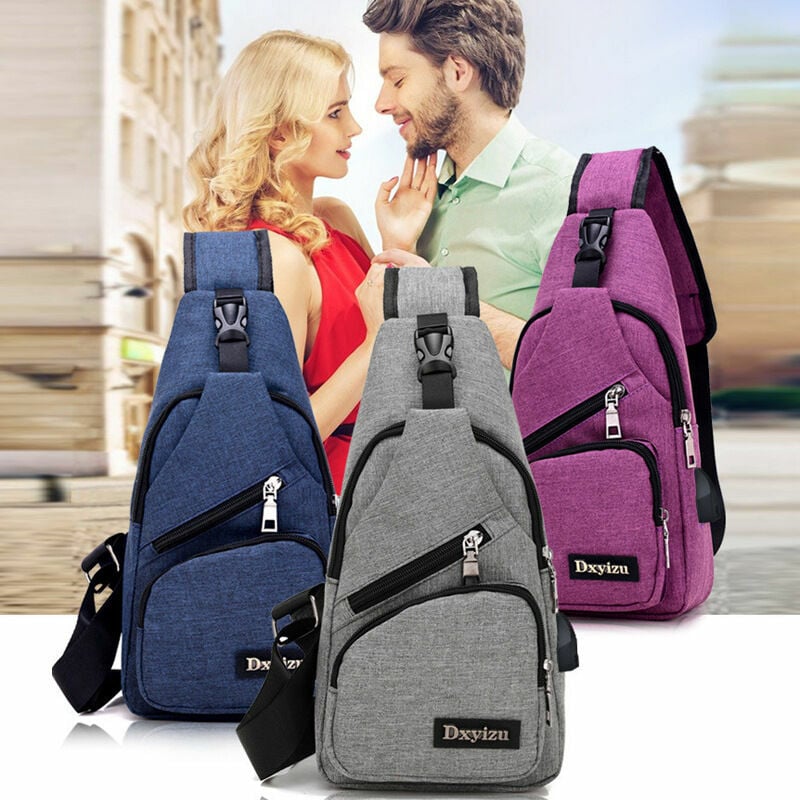 Bolso de hombro para hombre, bolso de pecho con carga USB, mochila de viaje para hombres y mujeres, adecuado para senderismo, ciclismo, camping