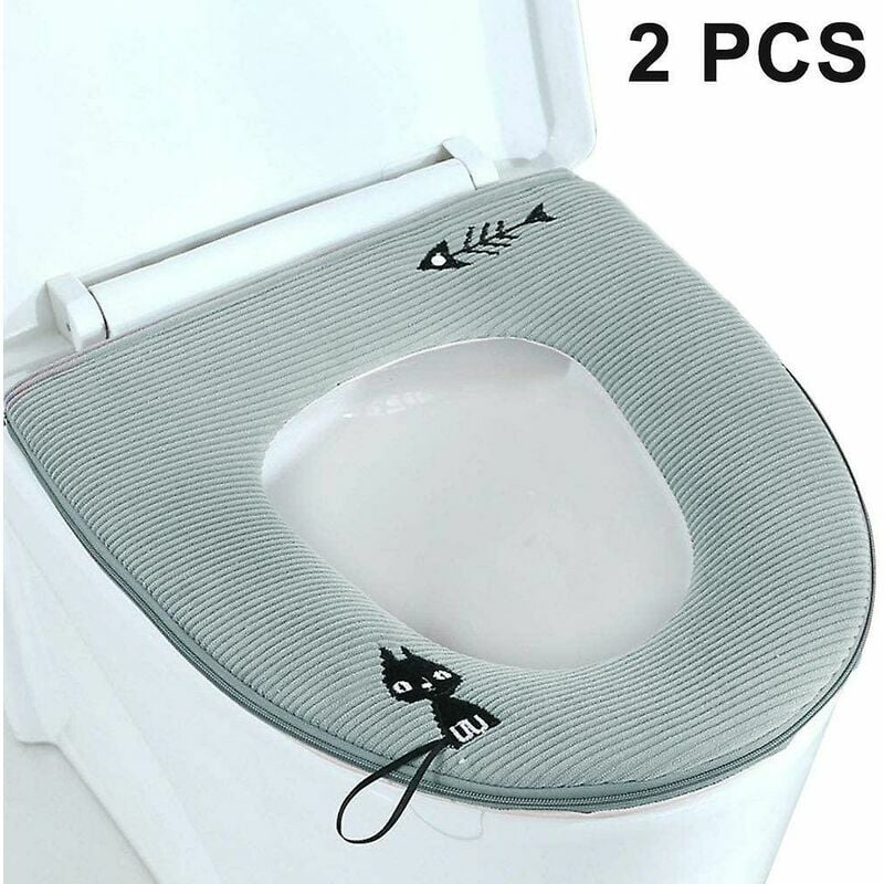 Cubierta de asiento de inodoro de 2 piezas con cremallera, cubierta de tapa de inodoro estándar lavable con asa, cojín de manta cálida suave y gruesa para baño -