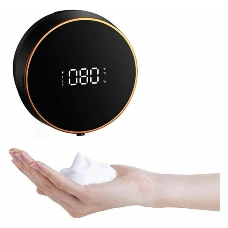 Dispensador automático de jabón en espuma montado en la pared con sensor de movimiento sin contacto para baño de hotel (negro)