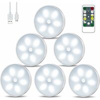 Lámpara LED de luz nocturna para armario, recargable por USB, paquete de 6 luces nocturnas inalámbricas con control táctil y control remoto, lámpara de armario alimentada con brillo regulable