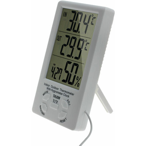 Thermomètre intérieur/extérieur avec horloge hygromètre TA298