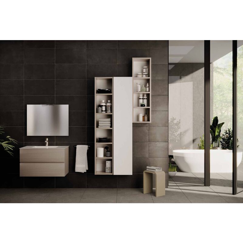 Mobile bagno sospeso 2 cassetti 80 cm lavello ceramica specchio con Led  Argilla