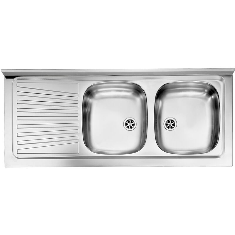 Lavello cucina due vasche con gocciolatoio dx acciaio da appoggio 50x120 cm