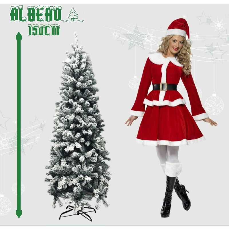 Albero Di Natale 150cm Slim Lady Bianco Neve Innevato Salvaspazio e super  folto