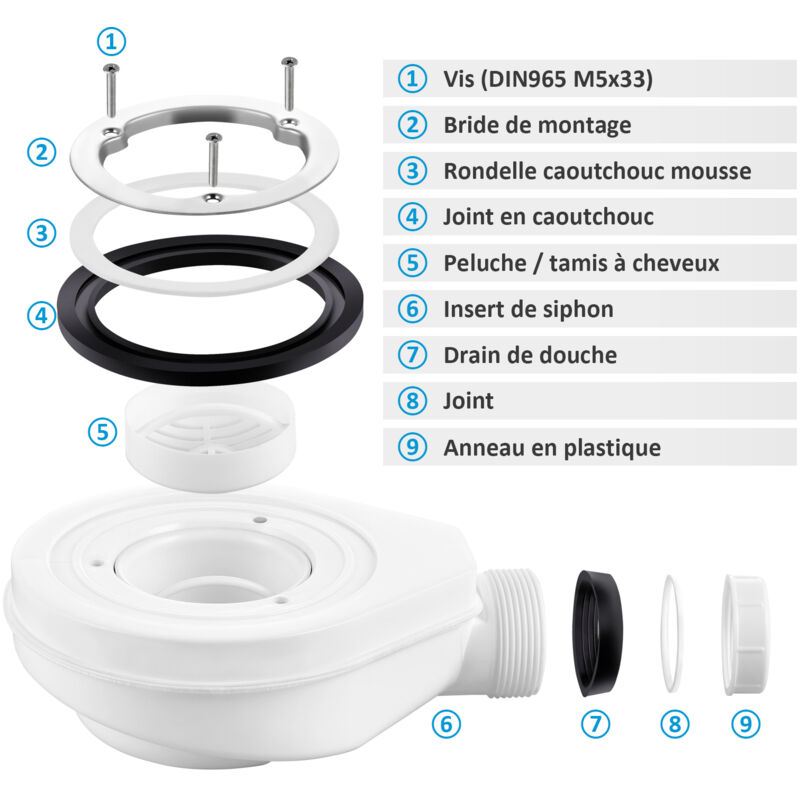 Convient Aux Receveurs De Douche Avec Trou D'évacuation 90 Mm