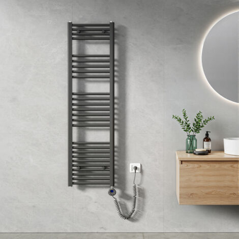 Heilmetz – Sèche-serviette électrique 140x40cm 500W anthracite – Tubes ronds – Minuterie programmable – Pour salle de bain jusqu'à 5m²