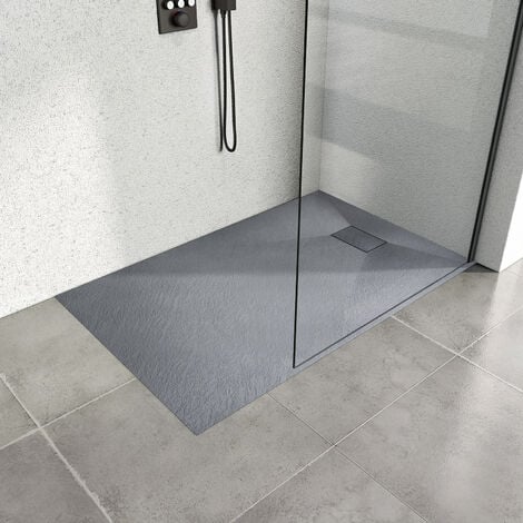 Heilmetz Receveur de Douche L. 90 x l. 90 cm Gris Rectangulaire Semblable à la Pierre Bac à Douche Extra-Plat en SMC, Drainage Rapide