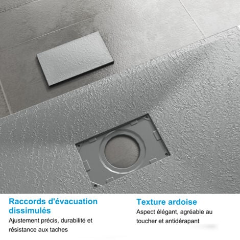 Heilmetz Receveur de Douche L. 90 x l. 90 cm Gris Rectangulaire Semblable à la Pierre Bac à Douche Extra-Plat en SMC, Drainage Rapide