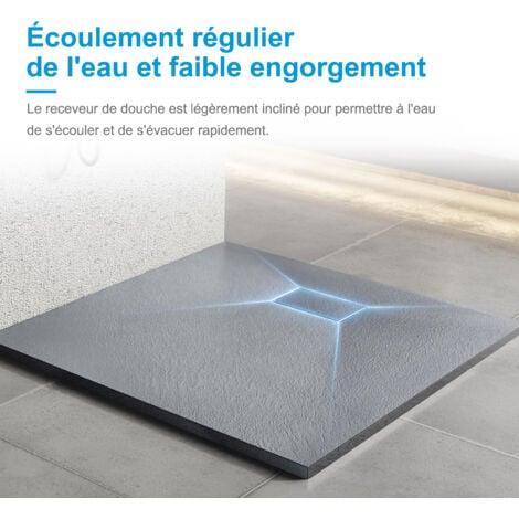 Heilmetz Receveur de Douche L. 90 x l. 90 cm Gris Rectangulaire Semblable à la Pierre Bac à Douche Extra-Plat en SMC, Drainage Rapide