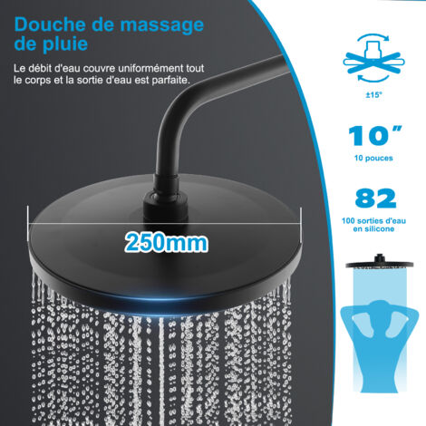 Heilmetz Colonne de Douche Thermostatique, Ensemble de Douche avec Thermostat + Douchette à Main +Tête de douche, Système de Douche Hauteur Réglable Noir