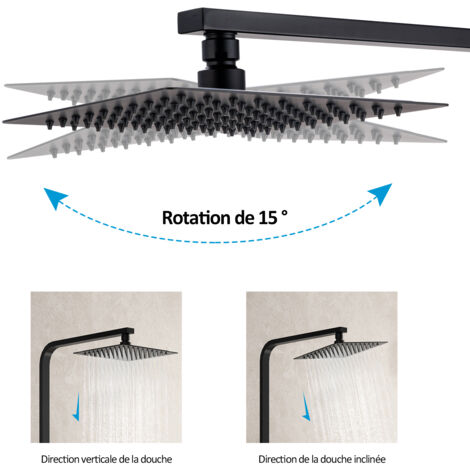 [JAMAIS UTILISE] Heilmetz Système de douche noir avec thermostat Ensemble de douche pour système de douche, colonne de douche en acier inoxydable 304, barre de douche ajustable pour douche de pluie ca