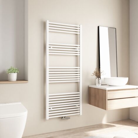 Radiateur de salle de bains Heilmetz 140x60cm Blanc Sèche-serviette eau chaude Raccord Central 661W