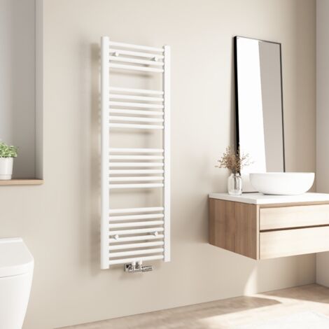 Radiateur de salle de bains Heilmetz 120x40cm Blanc Sèche-serviette eau chaude Raccord Central 427W