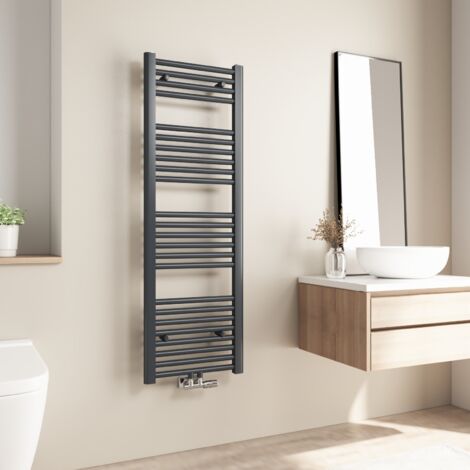 Radiateur de salle de bains Heilmetz 120x40cm Anthracite Sèche-serviette eau chaude Raccord Central 427W (1/5)