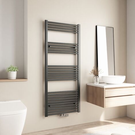 Radiateur de salle de bains Heilmetz 140x60cm Anthracite Sèche-serviette eau chaude Raccord Central 661W