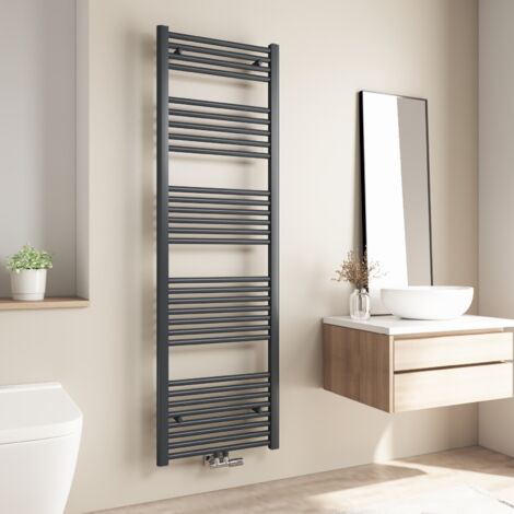 Radiateur de salle de bains Heilmetz 160x50cm Anthracite Sèche-serviette eau chaude Raccord Central 654W (1/5)